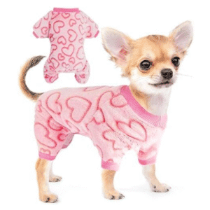 Fleece Heart Dog Pajamas – Soft Valentine’s Onesie for Small Pets (M, Pink)