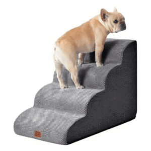 EHEYCIGA Curved Dog Stairs Ramp – 4-Step Non-Slip Pet Steps for Small Dogs & Cats, Perfect for High Beds, Soft & Stable Indoor Pet Ladder (19.7'' Height, Grey)