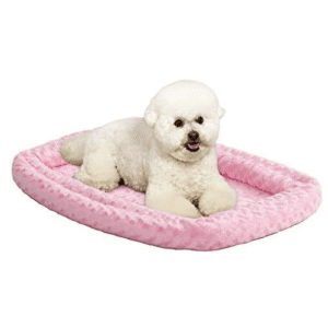 MidWest Double Bolster Pet Bed – 24" Pink Crate Mat with Elastic Straps