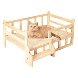 Bazargame Wooden Dog & Cat Bed Frame with Cushion – Medium (Up to 30.86 lbs)