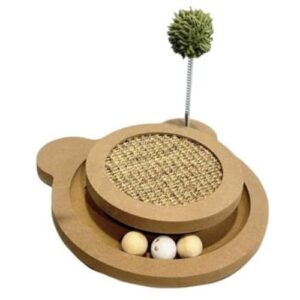 Cute Interactive Cat Scratcher – Natural Sisal Mat with Track Balls & Spring Toy for Indoor Cats