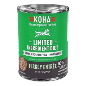 KOHA Limited Ingredient Grain-Free Turkey Entrée – Sensitive Stomach Wet Dog Food, 13 oz Cans (Pack of 12)