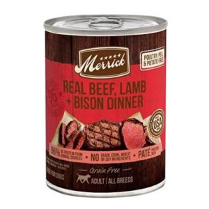 Merrick Grain-Free Wet Dog Food – Beef, Lamb & Bison Recipe, 12.7 oz Cans (Pack of 12)