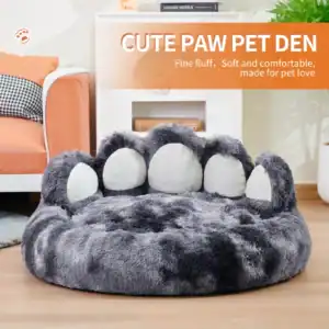 Paw-Shaped Comfy Pet Bed – Fluffy, Warm & Deep-Sleep Ready