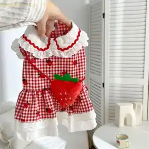 Strawberry Print Pet Dress – Cute Summer Outfit for Small Dogs & Cats