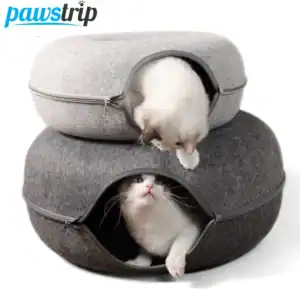 Donut Cat Bed for 2 Cats – Felt Tunnel Nest with Interactive Toys