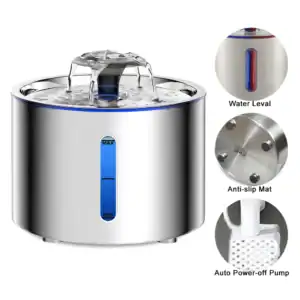 2.5L Stainless Steel Automatic Cat Water Fountain – LED Light, Auto Power-Off & Non-Slip Mat