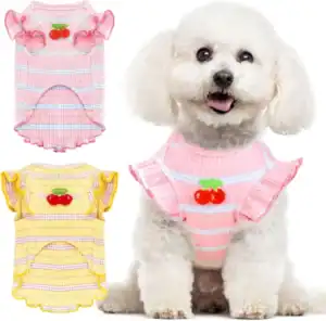 2-Pack Striped Dog T-Shirts with Cherry Print – Soft Cotton Summer Vests for Small Pets