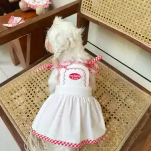 Embroidered Plaid Dog Dress – Cotton Apron Style for Small Dogs