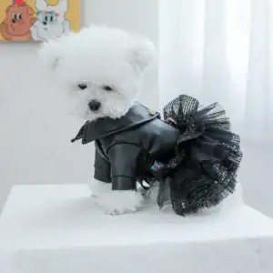 Autumn Princess Pet Dress – Sequin & Faux Leather Outfit for Small to Medium Dogs