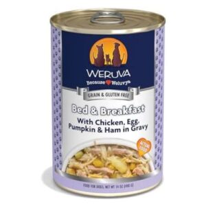Weruva Classic Dog Food Bed & Breakfast – Chicken, Egg & Ham in Gravy, 14 oz Cans (Pack of 12)